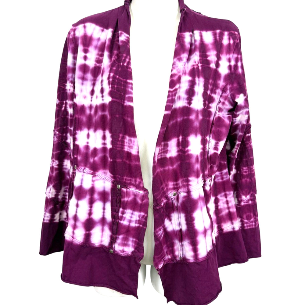 Neon Buddha Women Open Purple Tie Dye Knit Lightweight Jacket Stretch Cotton P M